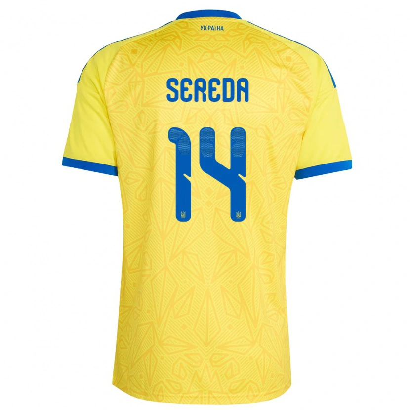 Danxen Män Ukraina Oleksandr Sereda #14 Gul Blå Hemmatröja Matchtröjor 26-28 Tröjor T-Tröja