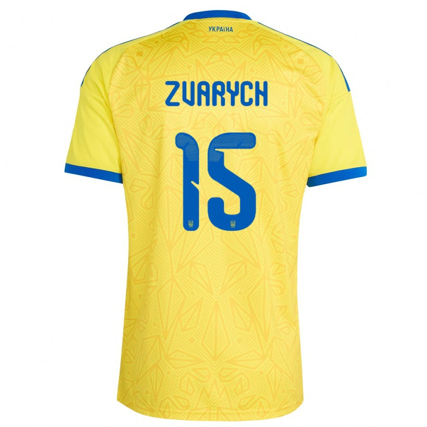 Danxen Män Ukraina Sergiy Zvarych #15 Gul Blå Hemmatröja Matchtröjor 26-28 Tröjor T-Tröja