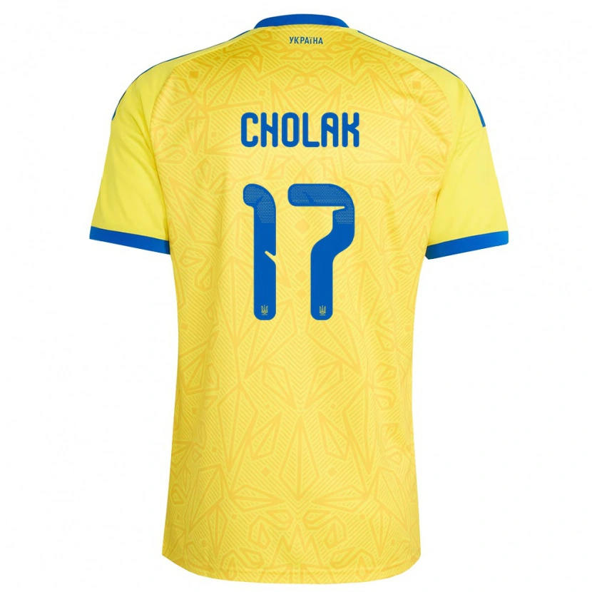 Danxen Män Ukraina Andriy Cholak #17 Gul Blå Hemmatröja Matchtröjor 26-28 Tröjor T-Tröja
