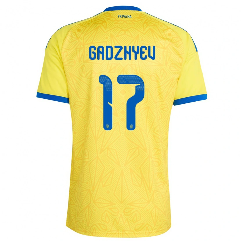 Danxen Män Ukraina Ramik Gadzhyev #17 Gul Blå Hemmatröja Matchtröjor 26-28 Tröjor T-Tröja