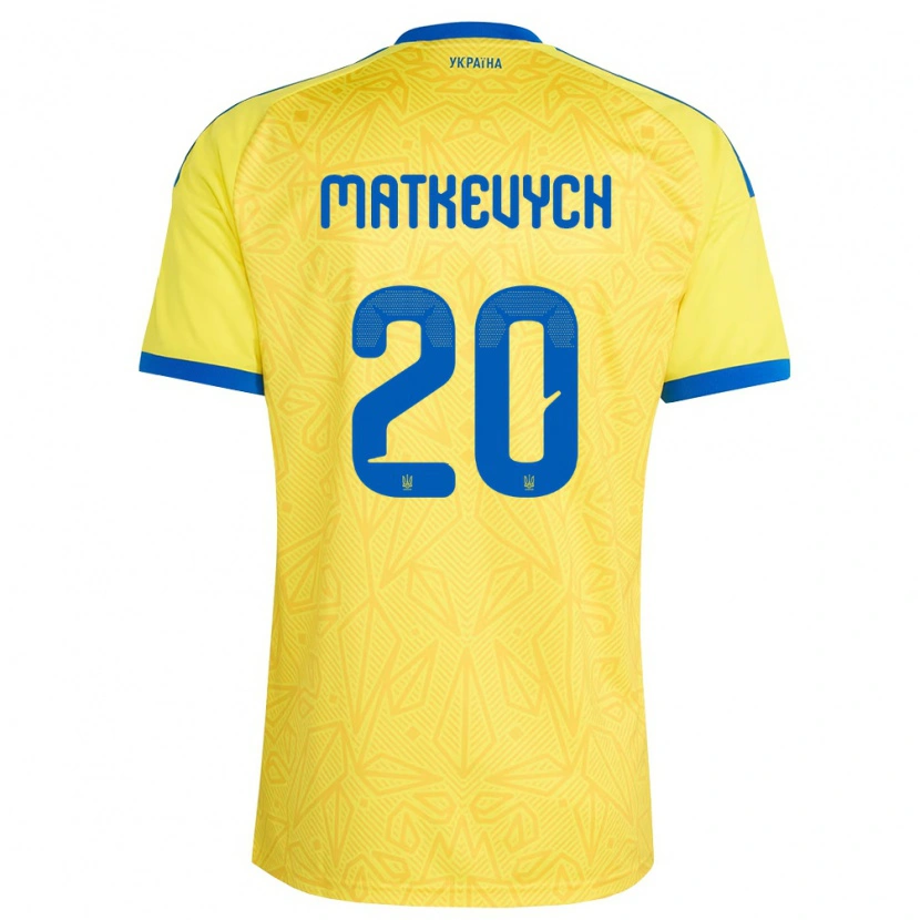 Danxen Män Ukraina Andriy Matkevych #20 Gul Blå Hemmatröja Matchtröjor 26-28 Tröjor T-Tröja