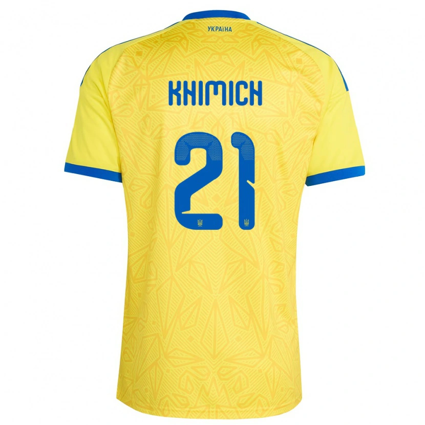 Danxen Män Ukraina Tamila Khimich #21 Gul Blå Hemmatröja Matchtröjor 26-28 Tröjor T-Tröja