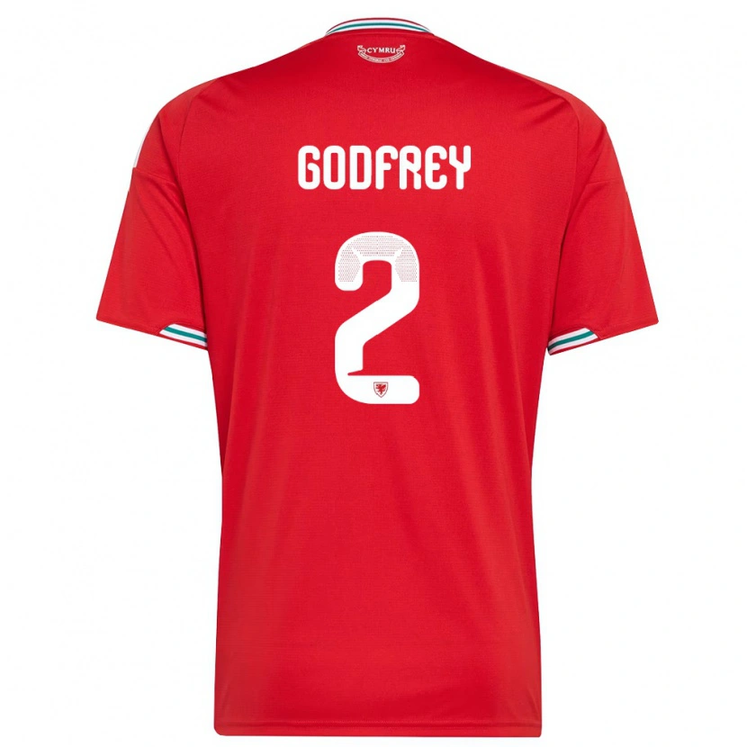 Danxen Män Wales Alex Godfrey #2 Röd Vit Grön Hemmatröja Matchtröjor 26-28 Tröjor T-Tröja