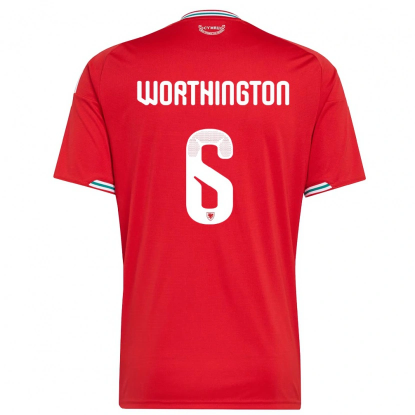Danxen Män Wales Jacob Worthington #6 Röd Vit Grön Hemmatröja Matchtröjor 26-28 Tröjor T-Tröja