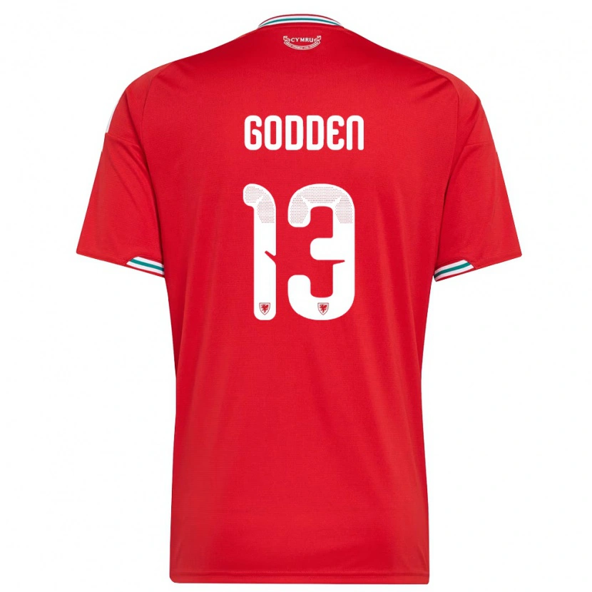 Danxen Män Wales Scott Godden #13 Röd Vit Grön Hemmatröja Matchtröjor 26-28 Tröjor T-Tröja