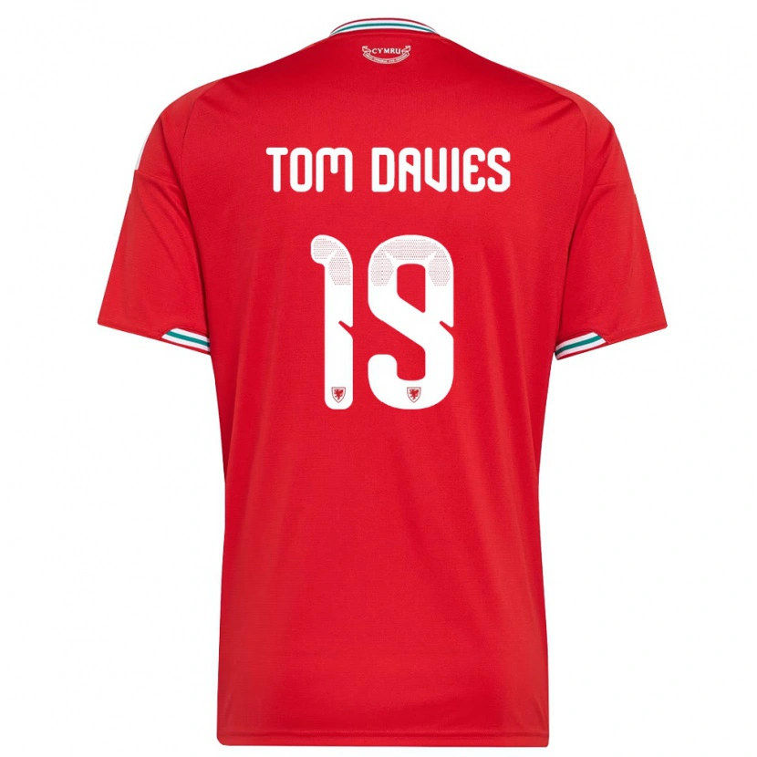 Danxen Män Wales Tom Davies #19 Röd Vit Grön Hemmatröja Matchtröjor 26-28 Tröjor T-Tröja