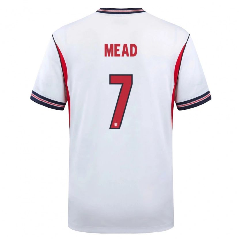 Danxen Män England Beth Mead #7 Vit Marin Röd Hemmatröja Matchtröjor 26-28 Tröjor T-Tröja