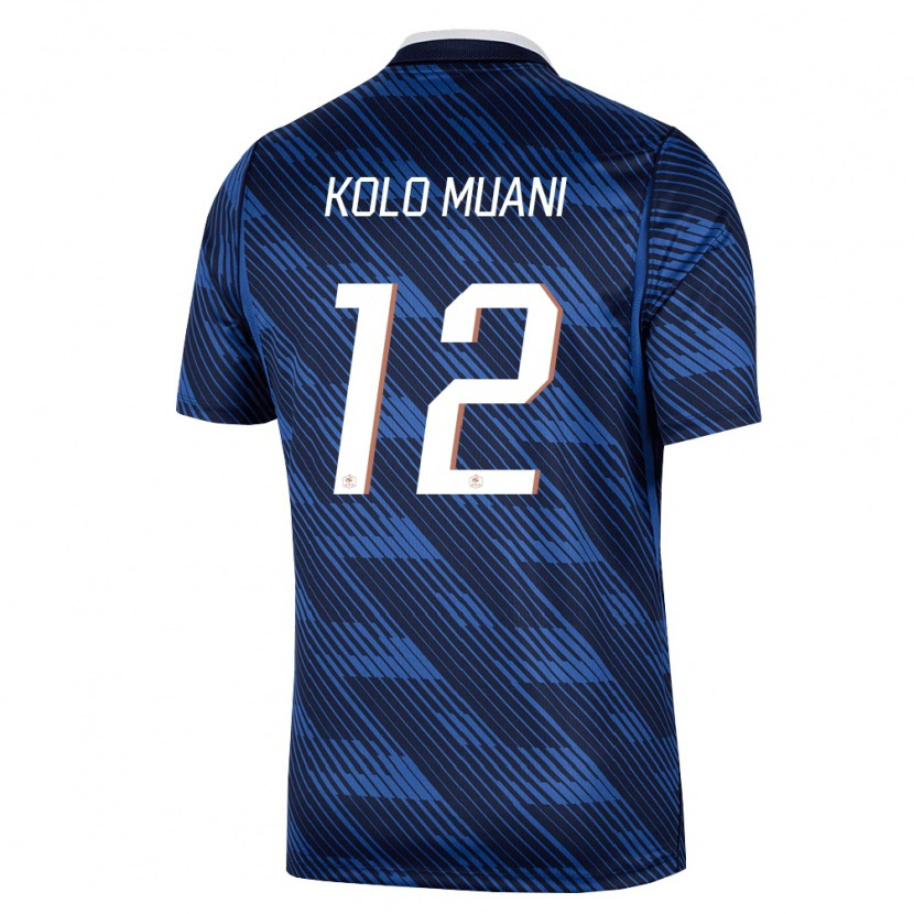Danxen Män Frankrike Randal Kolo Muani #12 Marin Blå Vit Hemmatröja Matchtröjor 26-28 Tröjor T-Tröja