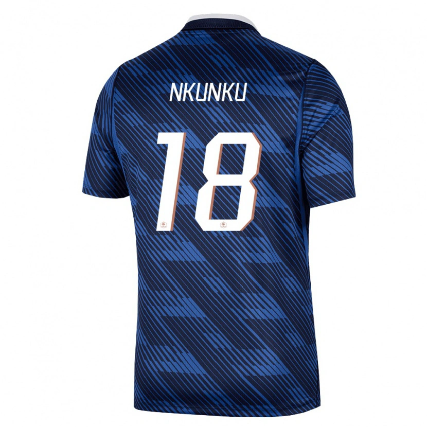 Danxen Män Frankrike Christopher Nkunku #18 Marin Blå Vit Hemmatröja Matchtröjor 26-28 Tröjor T-Tröja