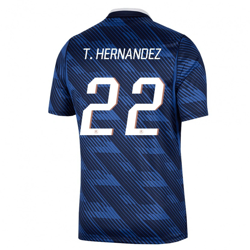 Danxen Män Frankrike Theo Hernández #22 Marin Blå Vit Hemmatröja Matchtröjor 26-28 Tröjor T-Tröja