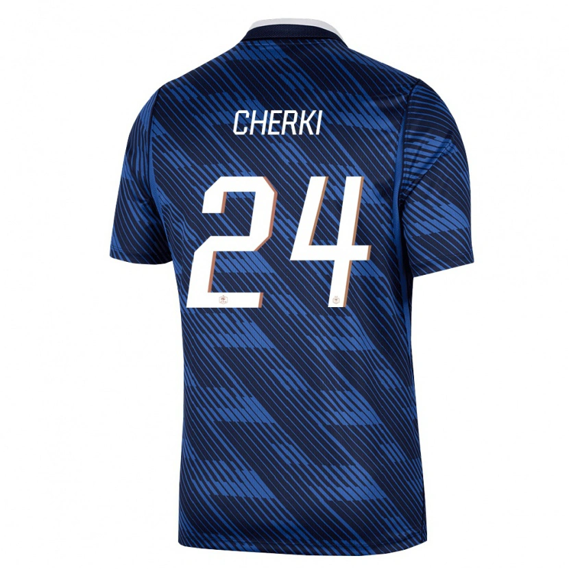 Danxen Män Frankrike Rayan Cherki #24 Marin Blå Vit Hemmatröja Matchtröjor 26-28 Tröjor T-Tröja