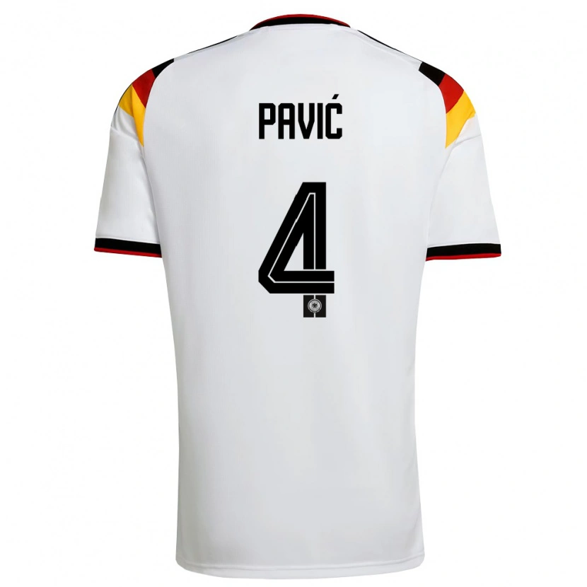 Danxen Män Tyskland Filip Pavić #4 Vit Svart Röd Hemmatröja Matchtröjor 26-28 Tröjor T-Tröja