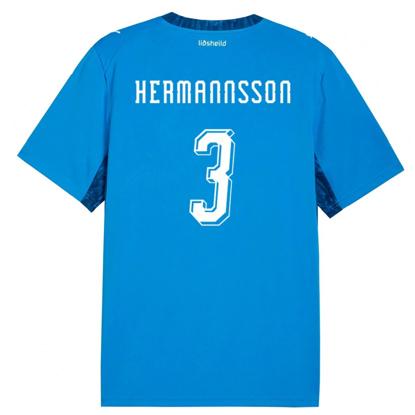 Danxen Män Island Hjörtur Hermannsson #3 Blå Marin Hemmatröja Matchtröjor 26-28 Tröjor T-Tröja