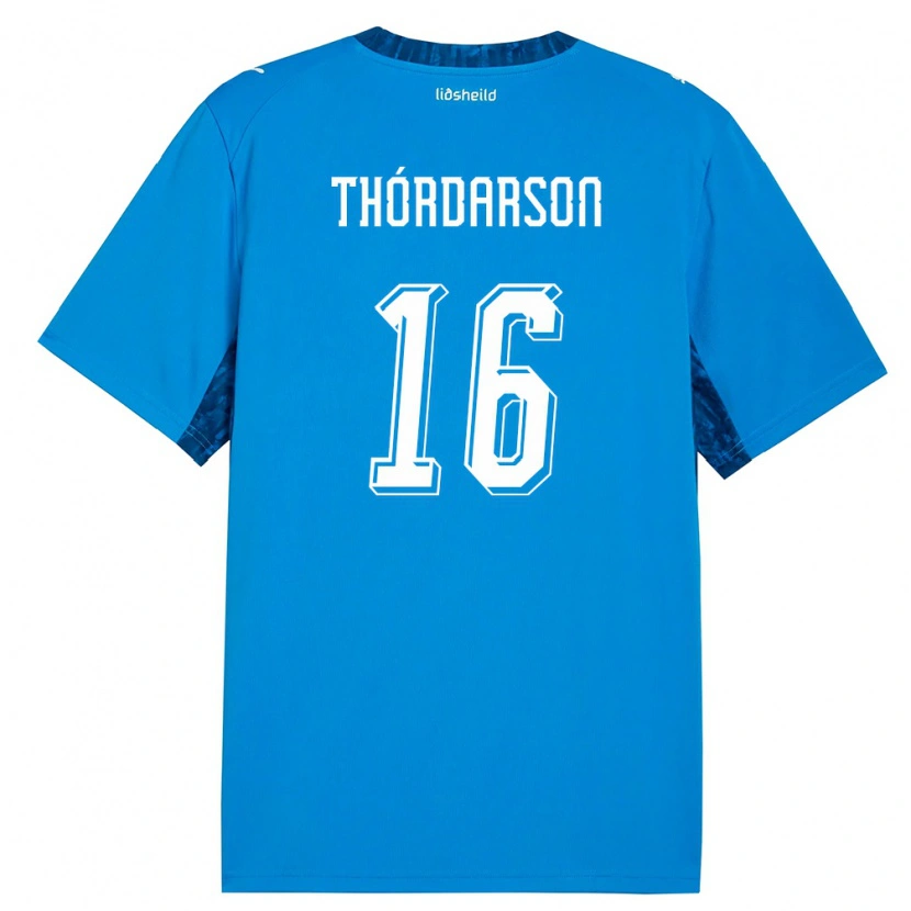 Danxen Män Island Gísli Thórdarson #16 Blå Marin Hemmatröja Matchtröjor 26-28 Tröjor T-Tröja