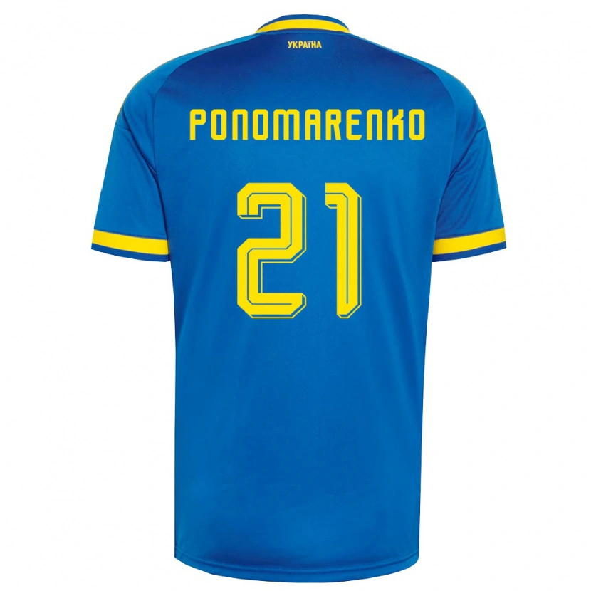 Danxen Män Ukraina Matviy Ponomarenko #21 Blå Gul Marin Bortatröja Matchtröjor 26-28 Tröjor T-Tröja