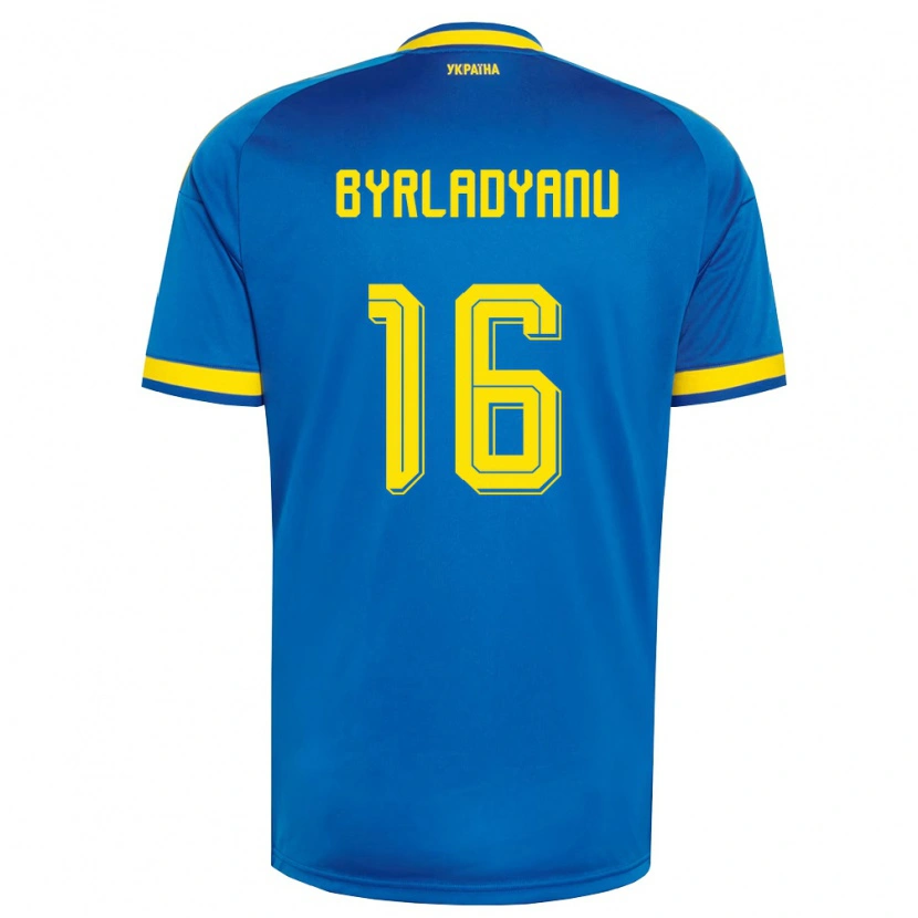 Danxen Män Ukraina Ilya Byrladyanu #16 Blå Gul Marin Bortatröja Matchtröjor 26-28 Tröjor T-Tröja