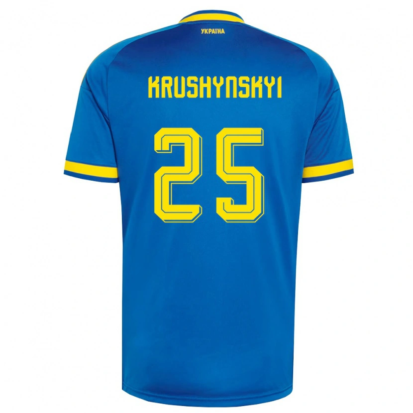 Danxen Män Ukraina Borys Krushynskyi #25 Blå Gul Marin Bortatröja Matchtröjor 26-28 Tröjor T-Tröja