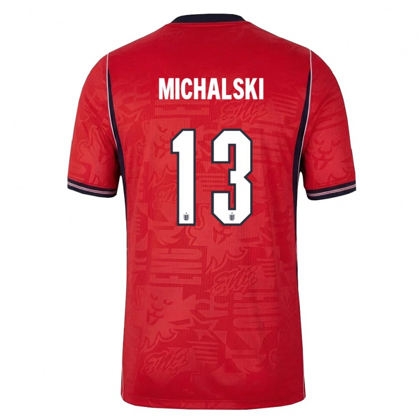 Danxen Män England Nicholas Michalski #13 Röd Marin Vit Bortatröja Matchtröjor 26-28 Tröjor T-Tröja
