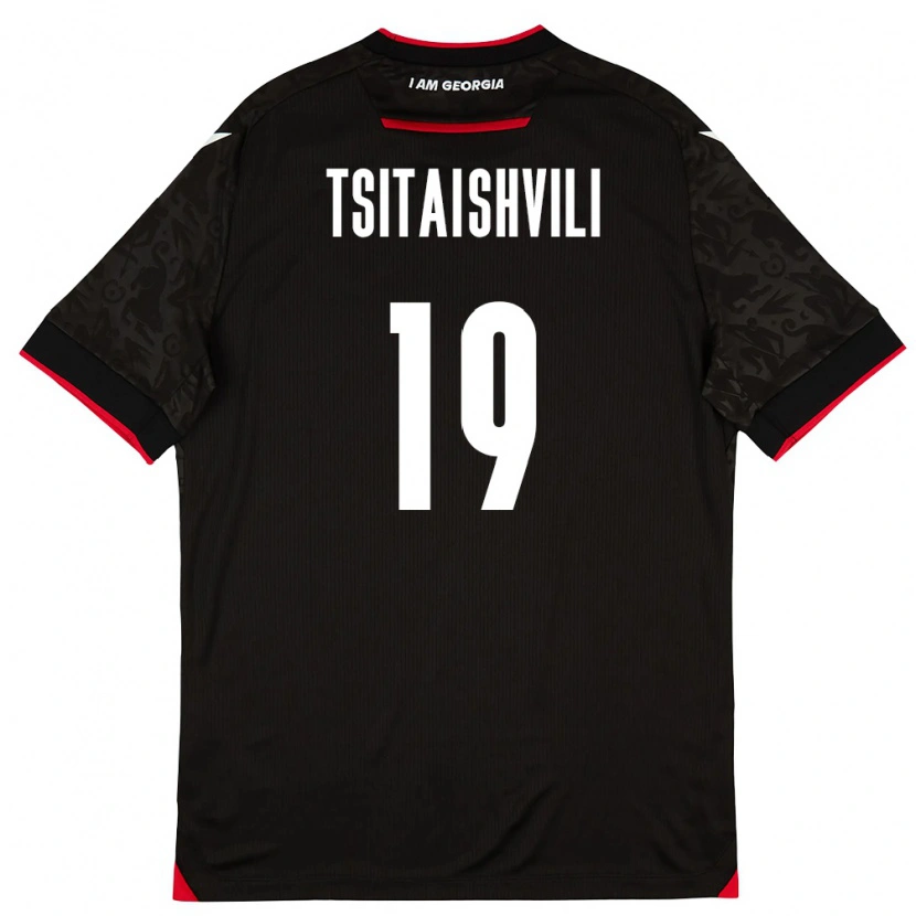 Danxen Män Georgia Giorgi Tsitaishvili #19 Svart Vit Röd Bortatröja Matchtröjor 26-28 Tröjor T-Tröja