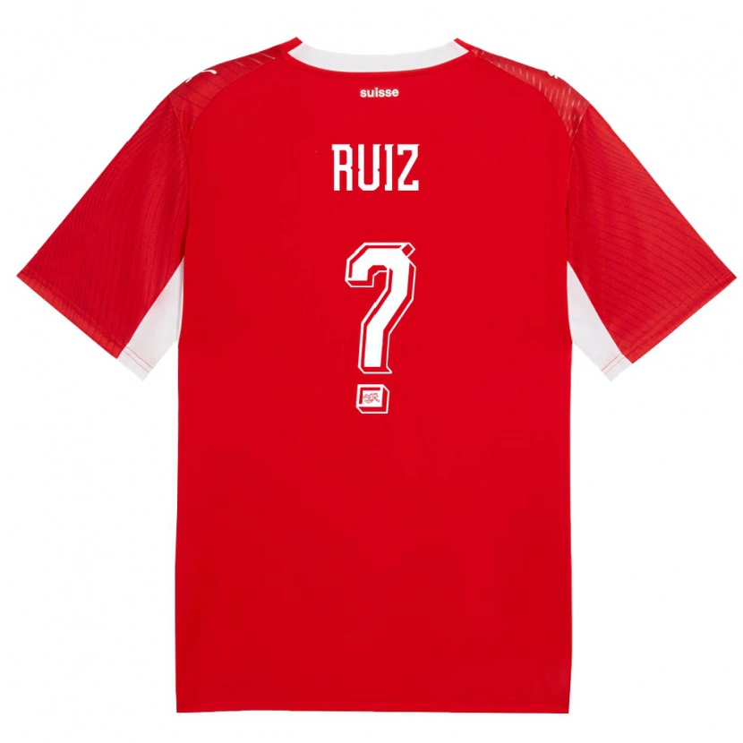Danxen Kvinnor Schweiz Joel Ruiz #0 Röd Vit Hemmatröja Matchtröjor 26-28 Tröjor T-Tröja