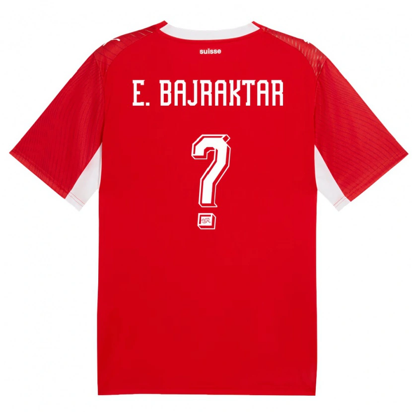 Danxen Kvinnor Schweiz Erblin Bajraktar #0 Röd Vit Hemmatröja Matchtröjor 26-28 Tröjor T-Tröja