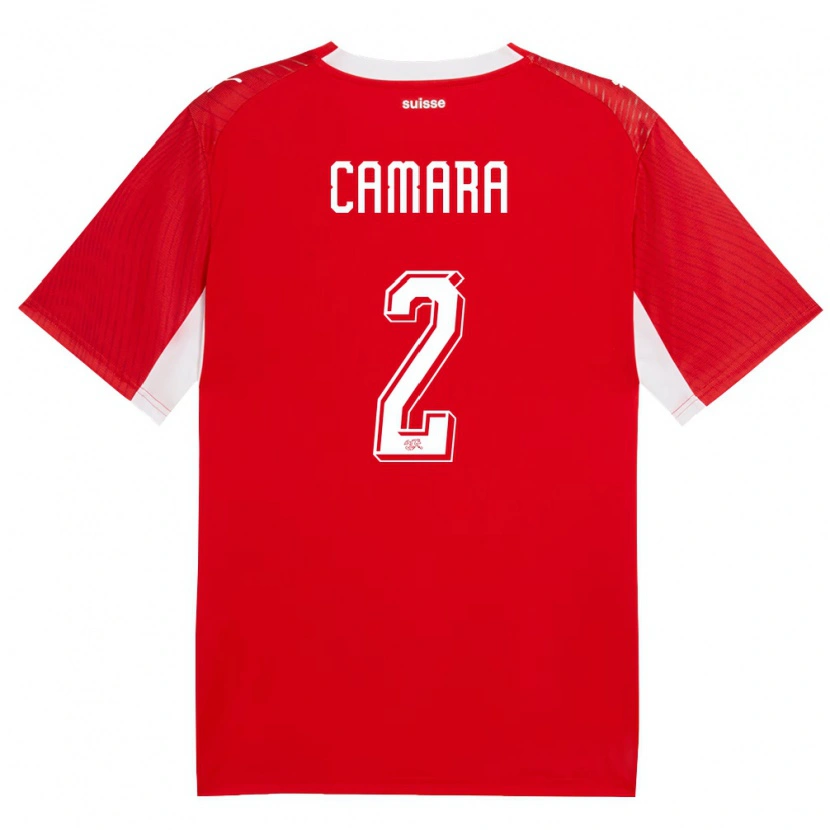 Danxen Kvinnor Schweiz Sambou Camara #2 Röd Vit Hemmatröja Matchtröjor 26-28 Tröjor T-Tröja