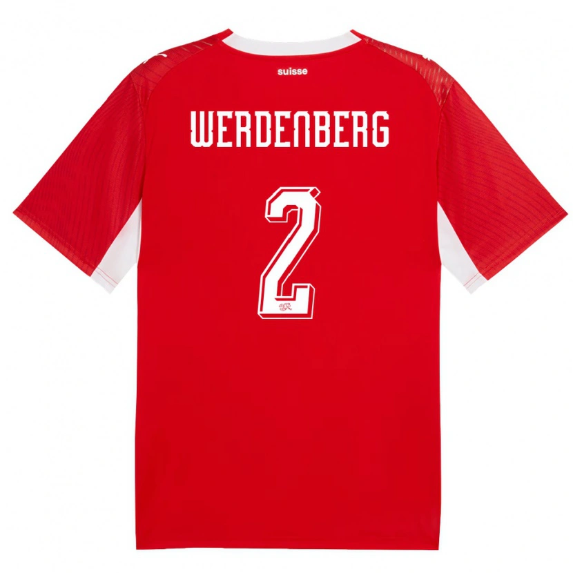 Danxen Kvinnor Schweiz Julien Werdenberg #2 Röd Vit Hemmatröja Matchtröjor 26-28 Tröjor T-Tröja