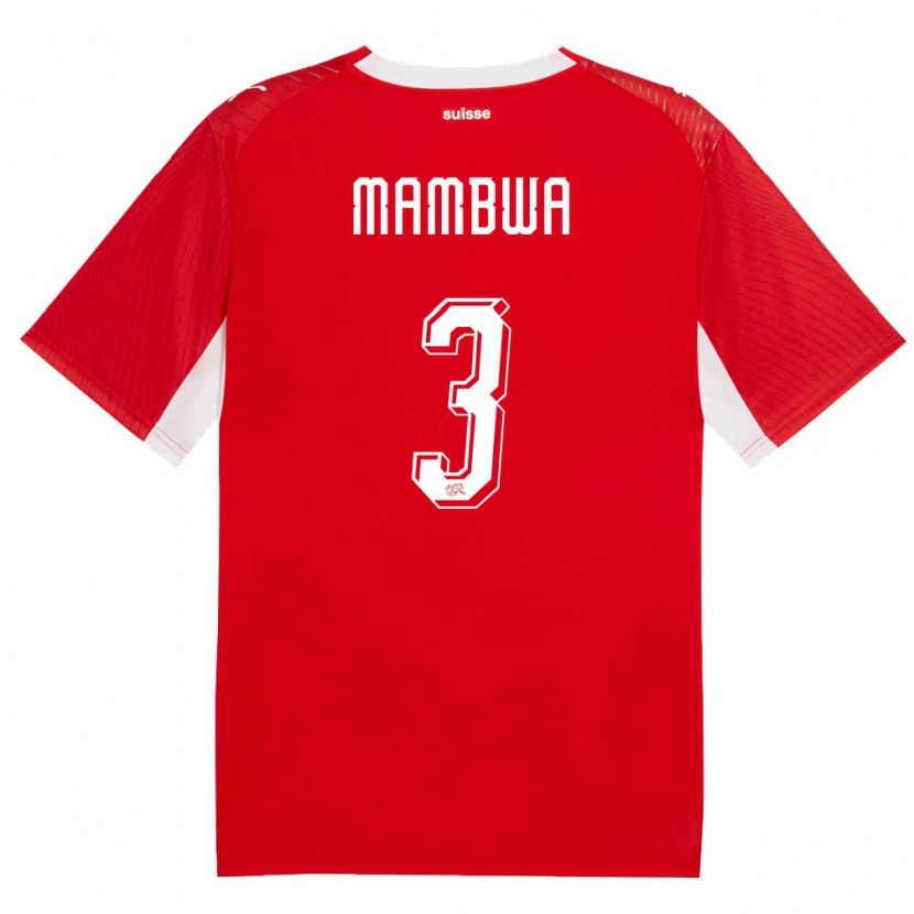 Danxen Kvinnor Schweiz Olivier Mambwa #3 Röd Vit Hemmatröja Matchtröjor 26-28 Tröjor T-Tröja