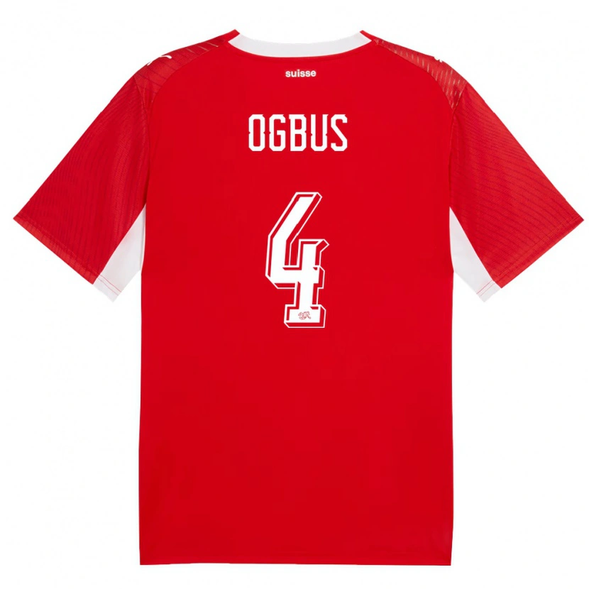 Danxen Kvinnor Schweiz Bruno Ogbus #4 Röd Vit Hemmatröja Matchtröjor 26-28 Tröjor T-Tröja