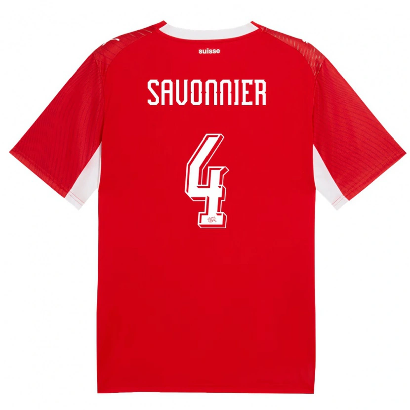 Danxen Kvinnor Schweiz Nelson Savonnier #4 Röd Vit Hemmatröja Matchtröjor 26-28 Tröjor T-Tröja