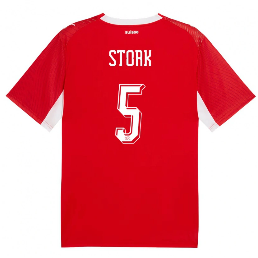 Danxen Kvinnor Schweiz Gian Stork #5 Röd Vit Hemmatröja Matchtröjor 26-28 Tröjor T-Tröja