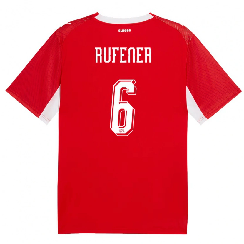 Danxen Kvinnor Schweiz Elio Rufener #6 Röd Vit Hemmatröja Matchtröjor 26-28 Tröjor T-Tröja