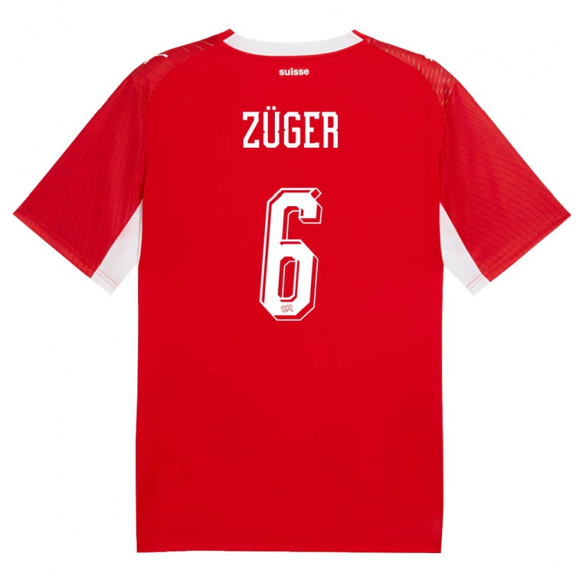 Danxen Kvinnor Schweiz Niklas Züger #6 Röd Vit Hemmatröja Matchtröjor 26-28 Tröjor T-Tröja