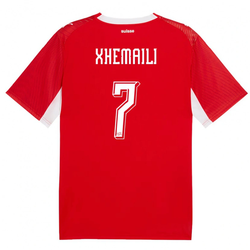 Danxen Kvinnor Schweiz Riola Xhemaili #7 Röd Vit Hemmatröja Matchtröjor 26-28 Tröjor T-Tröja
