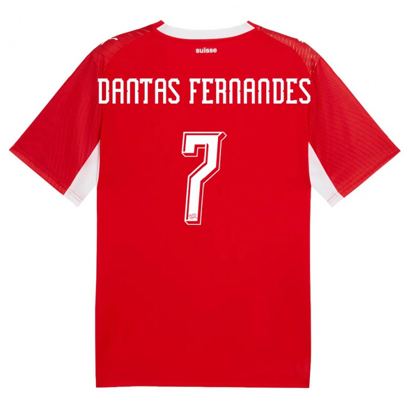 Danxen Kvinnor Schweiz Ronaldo Dantas Fernandes #7 Röd Vit Hemmatröja Matchtröjor 26-28 Tröjor T-Tröja