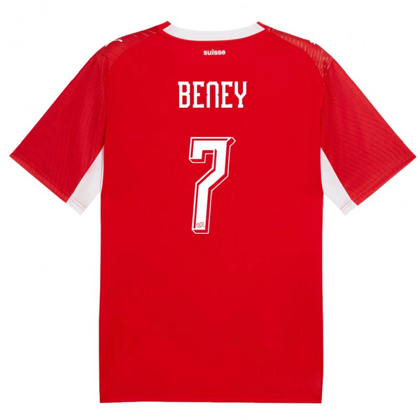Danxen Kvinnor Schweiz Roméo Beney #7 Röd Vit Hemmatröja Matchtröjor 26-28 Tröjor T-Tröja