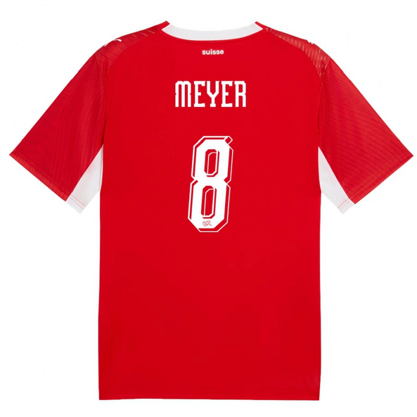 Danxen Kvinnor Schweiz Tim Meyer #8 Röd Vit Hemmatröja Matchtröjor 26-28 Tröjor T-Tröja