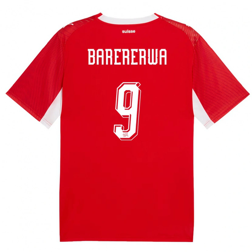 Danxen Kvinnor Schweiz Jérémie Barererwa #9 Röd Vit Hemmatröja Matchtröjor 26-28 Tröjor T-Tröja