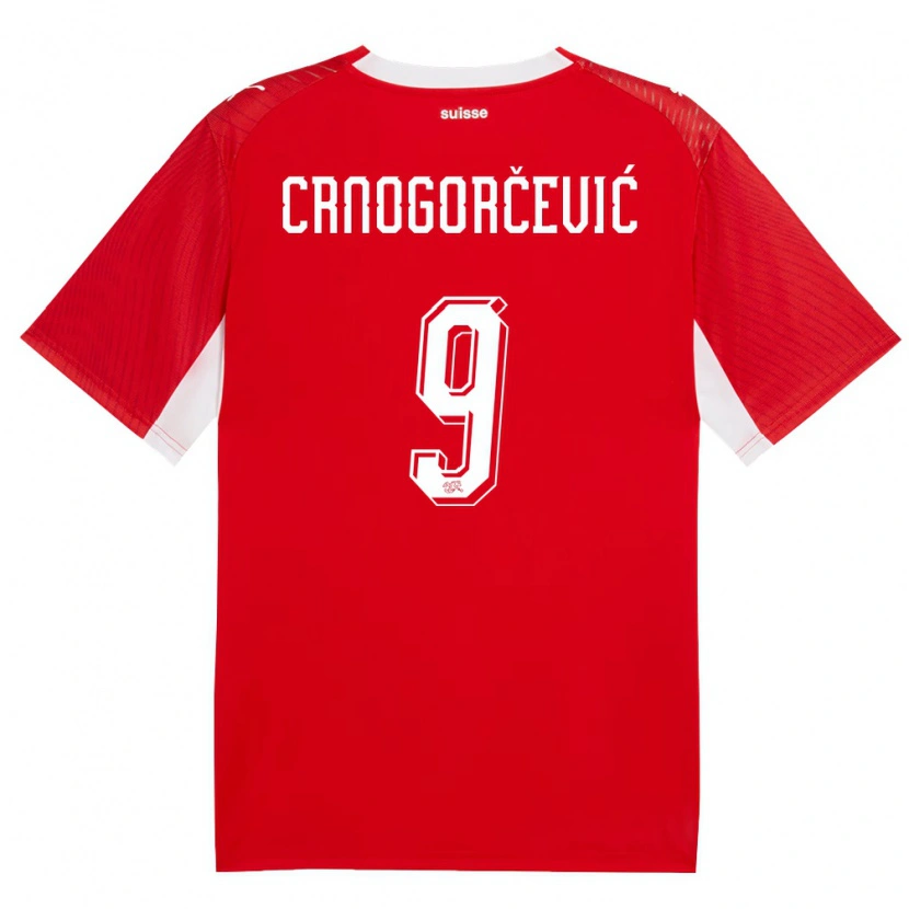 Danxen Kvinnor Schweiz Ana Maria Crnogorcevic #9 Röd Vit Hemmatröja Matchtröjor 26-28 Tröjor T-Tröja