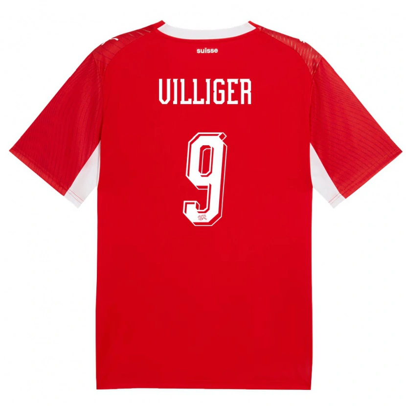 Danxen Kvinnor Schweiz Lars Villiger #9 Röd Vit Hemmatröja Matchtröjor 26-28 Tröjor T-Tröja