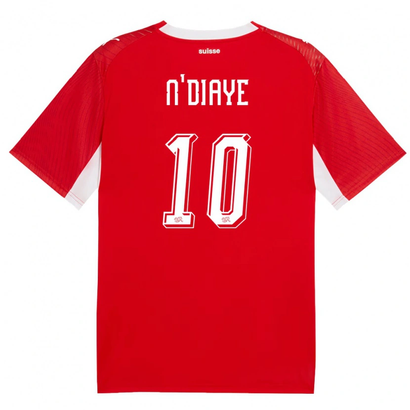 Danxen Kvinnor Schweiz Souleymane N'diaye #10 Röd Vit Hemmatröja Matchtröjor 26-28 Tröjor T-Tröja