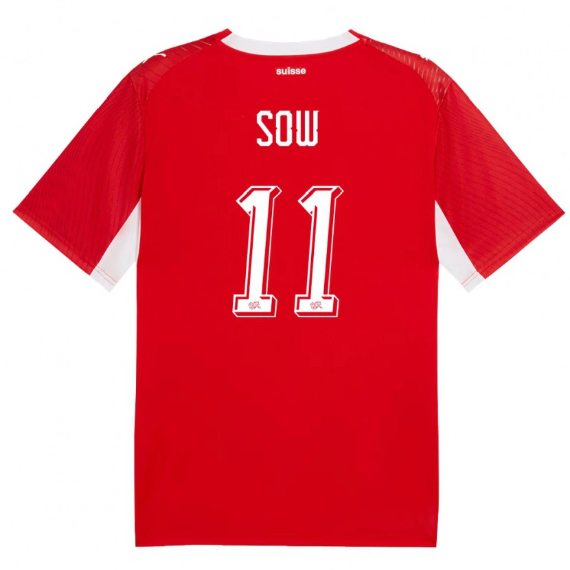 Danxen Kvinnor Schweiz Coumba Sow #11 Röd Vit Hemmatröja Matchtröjor 26-28 Tröjor T-Tröja
