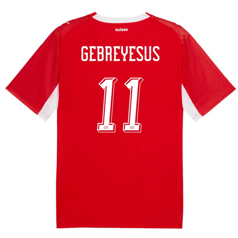 Danxen Kvinnor Schweiz Esey Gebreyesus #11 Röd Vit Hemmatröja Matchtröjor 26-28 Tröjor T-Tröja