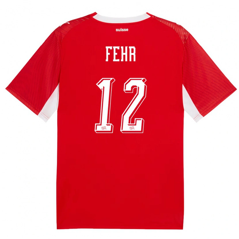 Danxen Kvinnor Schweiz Henrik Fehr #12 Röd Vit Hemmatröja Matchtröjor 26-28 Tröjor T-Tröja