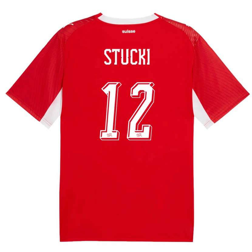 Danxen Kvinnor Schweiz Jayden Stucki #12 Röd Vit Hemmatröja Matchtröjor 26-28 Tröjor T-Tröja