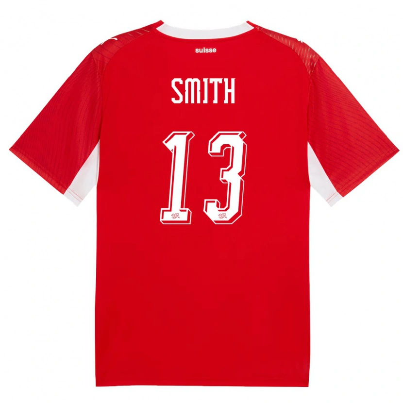 Danxen Kvinnor Schweiz Rhodri Smith #13 Röd Vit Hemmatröja Matchtröjor 26-28 Tröjor T-Tröja