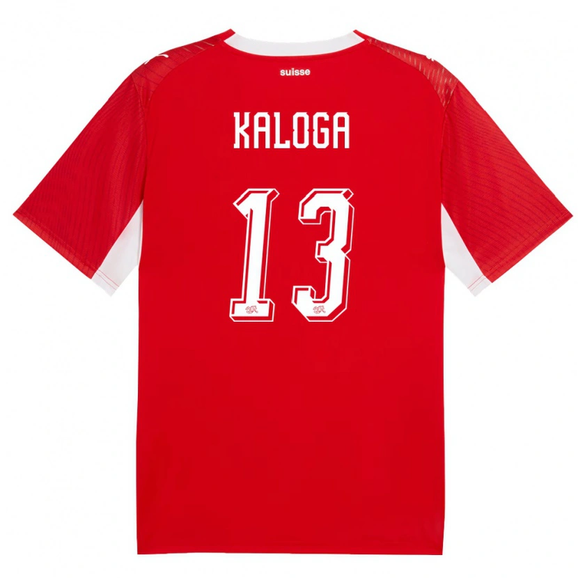 Danxen Kvinnor Schweiz Issa Kaloga #13 Röd Vit Hemmatröja Matchtröjor 26-28 Tröjor T-Tröja