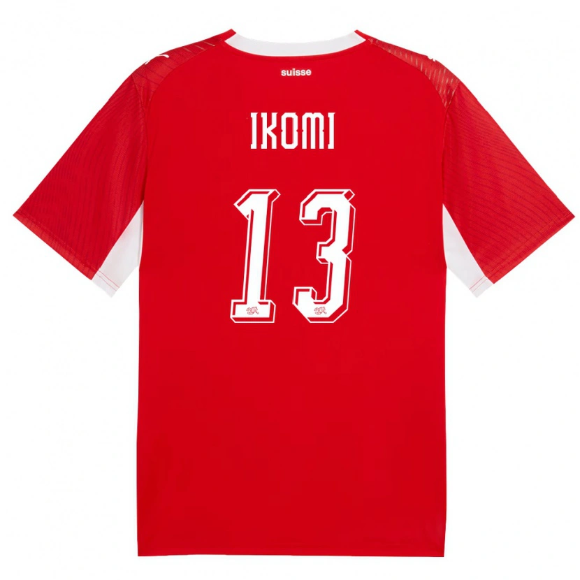Danxen Kvinnor Schweiz Aaron Ikomi #13 Röd Vit Hemmatröja Matchtröjor 26-28 Tröjor T-Tröja
