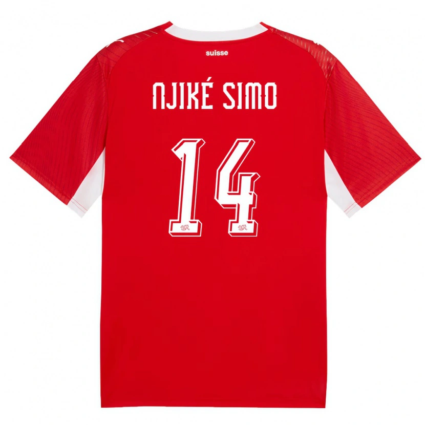 Danxen Kvinnor Schweiz Jarell Njiké Simo #14 Röd Vit Hemmatröja Matchtröjor 26-28 Tröjor T-Tröja