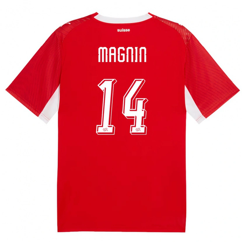 Danxen Kvinnor Schweiz Théo Magnin #14 Röd Vit Hemmatröja Matchtröjor 26-28 Tröjor T-Tröja